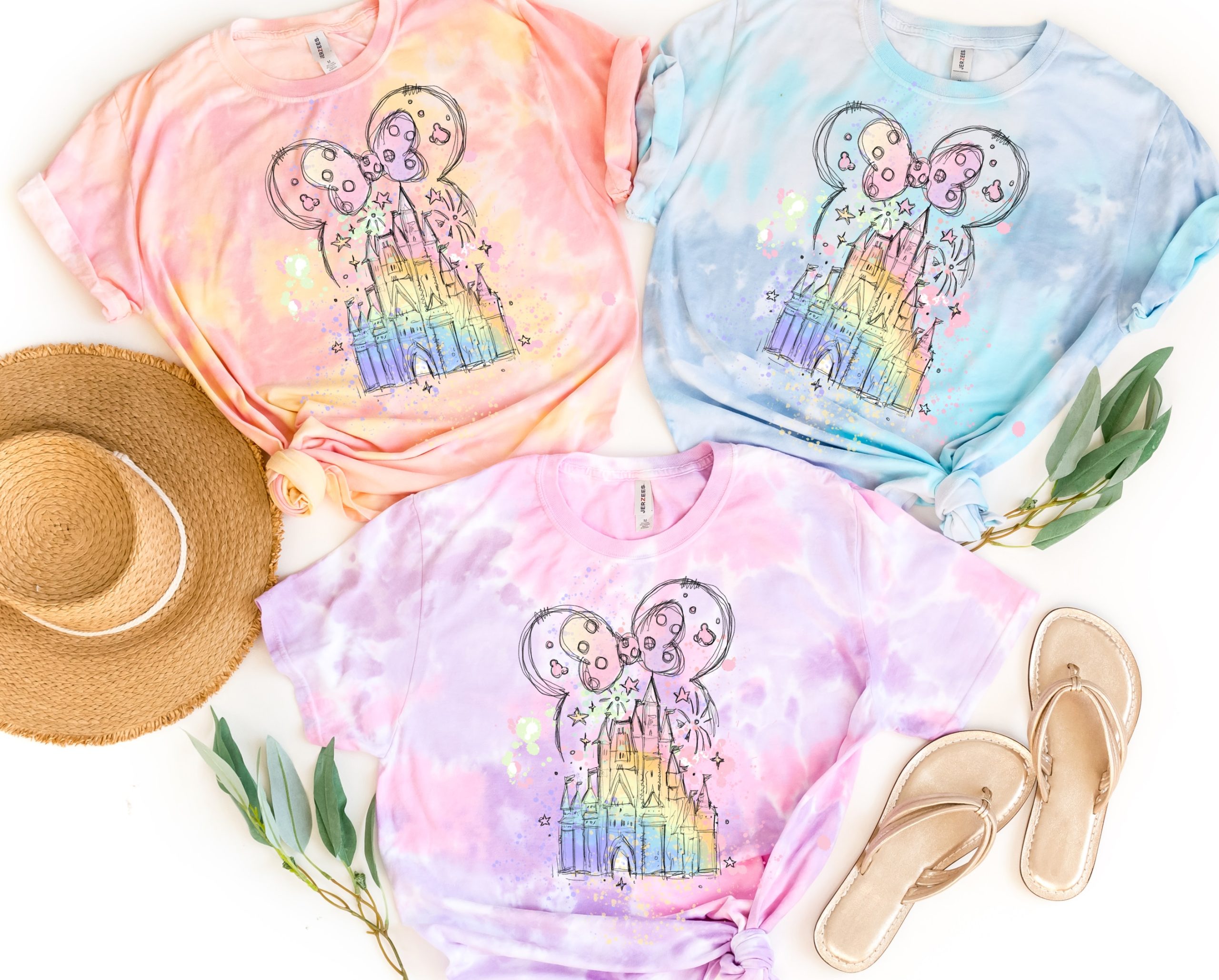 Minnie Mouse Watercolor Castle Tie dye Shirt