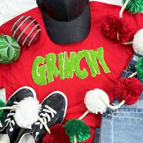 Grinchy Chenille Letter Sweatshirt