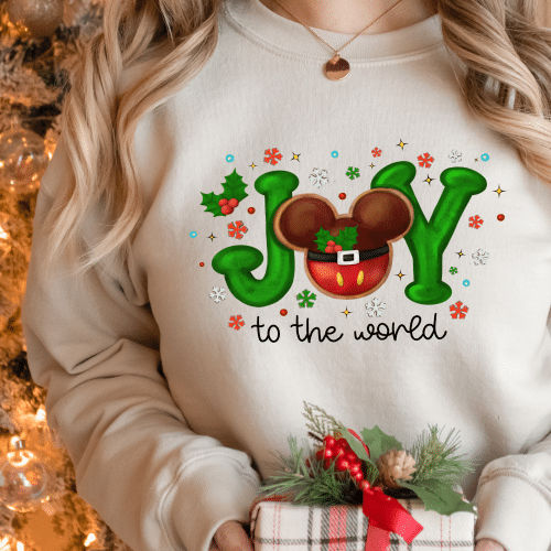 Joy To The World Mickey or Minnie Christmas Sweatshirt