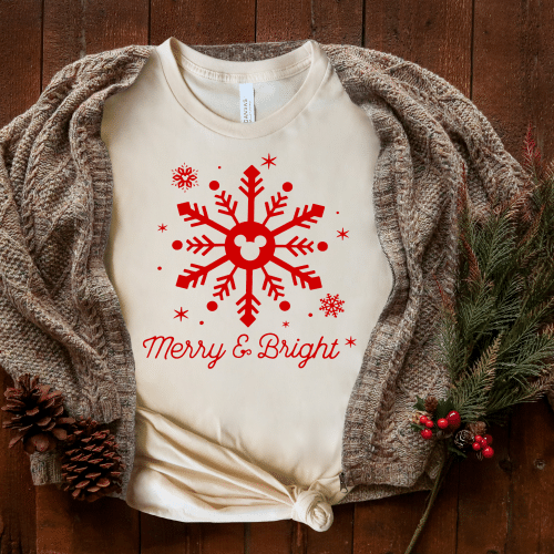 Merry & Bright Disney Snowflake Christmas Shirt