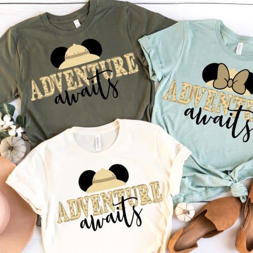 Adventure Awaits Mickey or Minnie Mouse Shirt