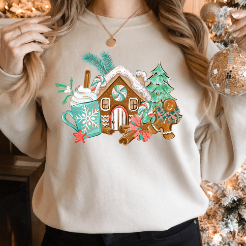 Cute Gingerbread Scene Sweatshirt