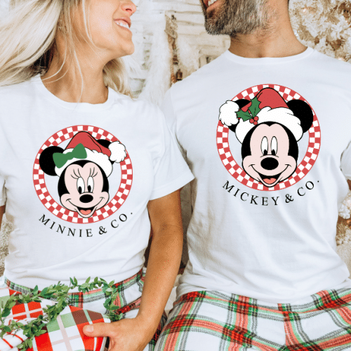 Mickey or Minnie Mouse Retro Checkered Christmas Shirt