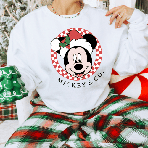 Mickey or Minnie Mouse Retro Checkered Christmas Sweatshirt