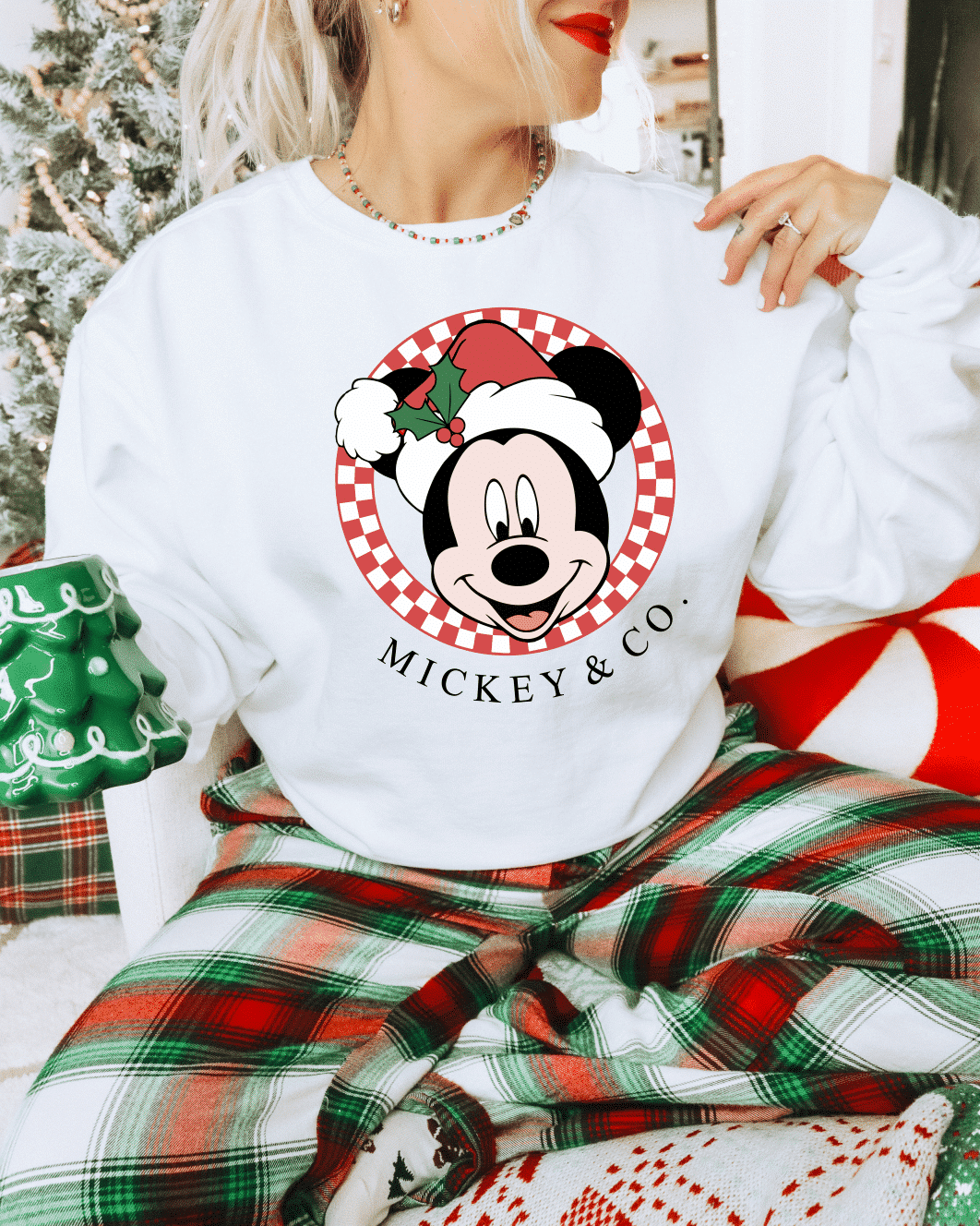 MICKEYXMASCHECKEREDWHITESWEAT