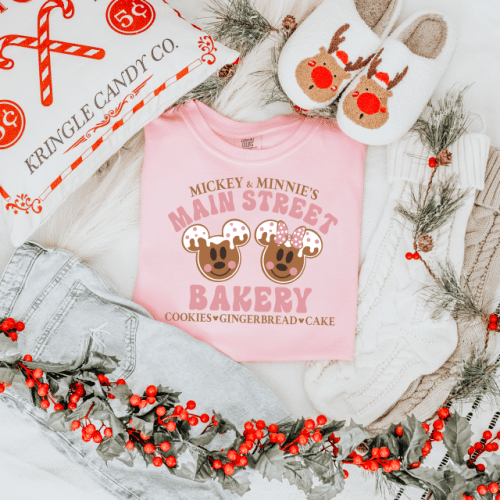 Mickey & Minnie’s Main Street Bakery (Pink) Comfort Colors Christmas Shirt