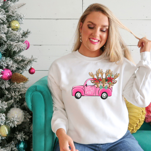 Cute Pink Reindeer Truck Sweatshirt