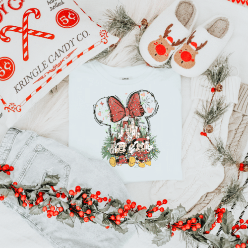 Watercolor Mickey & Minnie Mouse Christmas Castle Comfort Colors Shirt