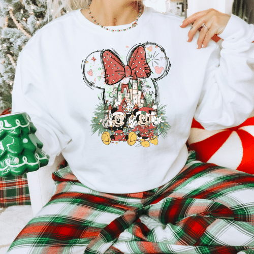 Watercolor Mickey & Minnie Mouse Christmas Castle Sweatshirt