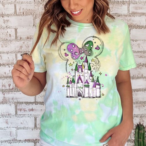 Minnie Mouse Mardi Gras Castle Tie Dye Shirt