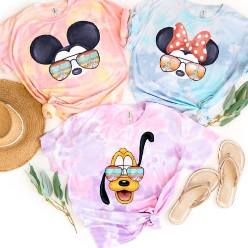 Mickey, Minnie, or Pluto Castle Aviator Glasses Tie Dye Shirt
