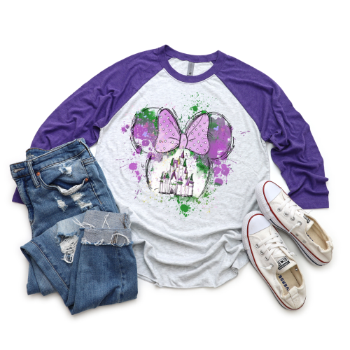 Minnie Mouse Mardi Gras Head Raglan