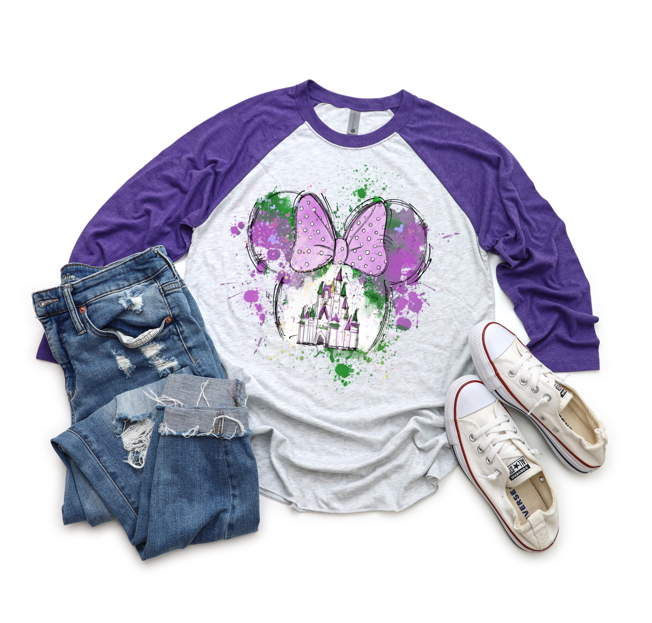 Minnie Mouse Mardi Gras Raglan