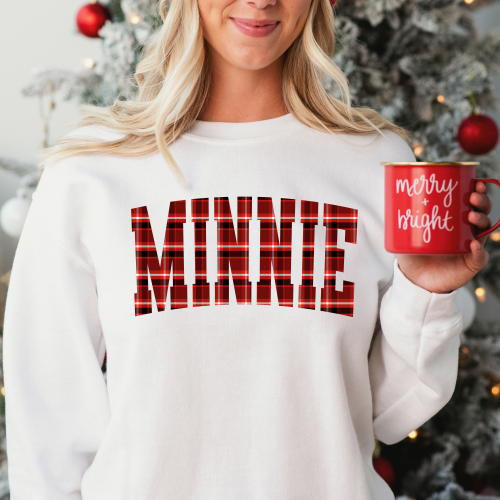Minnie Plaid Varsity Christmas Sweatshirt
