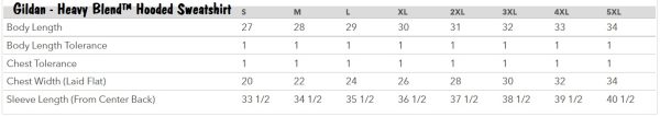 gildan hoodie size chart