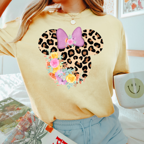 Minnie Mouse Floral Leopard Comfort Colors Shirt