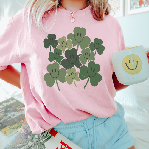 Smiley Face Clovers St. Patrick’s Day Comfort Colors Shirt