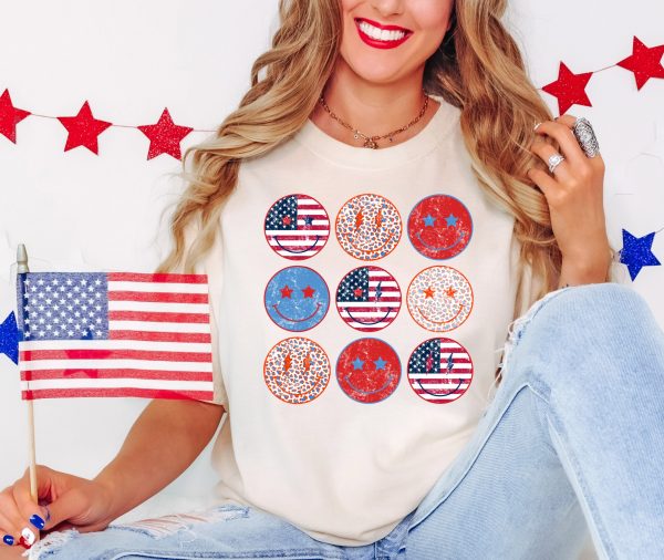 Retro Patriotic Smiley Face Comfort Colors Shirt