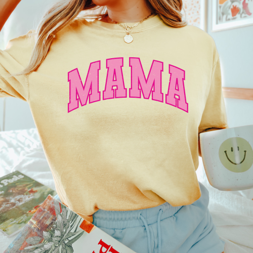 Mama Varsity Comfort Colors Shirt-Pink
