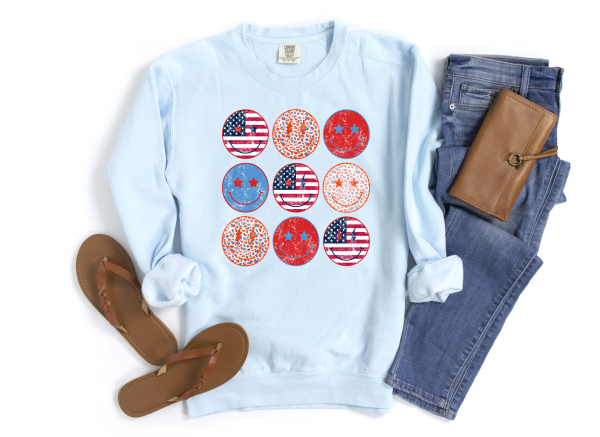 Retro Patriotic Smiley Face Comfort Colors Sweatshirt