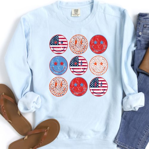 Retro Patriotic Smiley Face Comfort Colors Sweatshirt