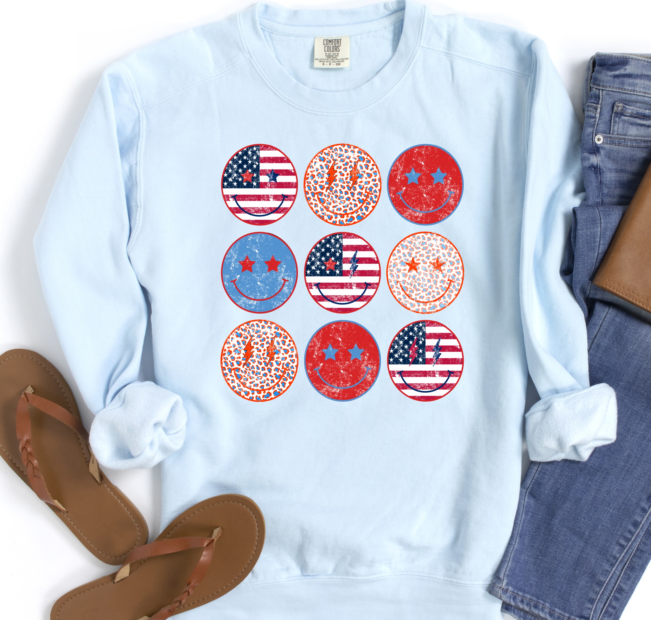 Retro Patriotic Smiley Face Comfort Colors Sweatshirt