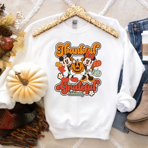 Mickey and Minnie Thankful Grateful & Blessed Sweatshirt