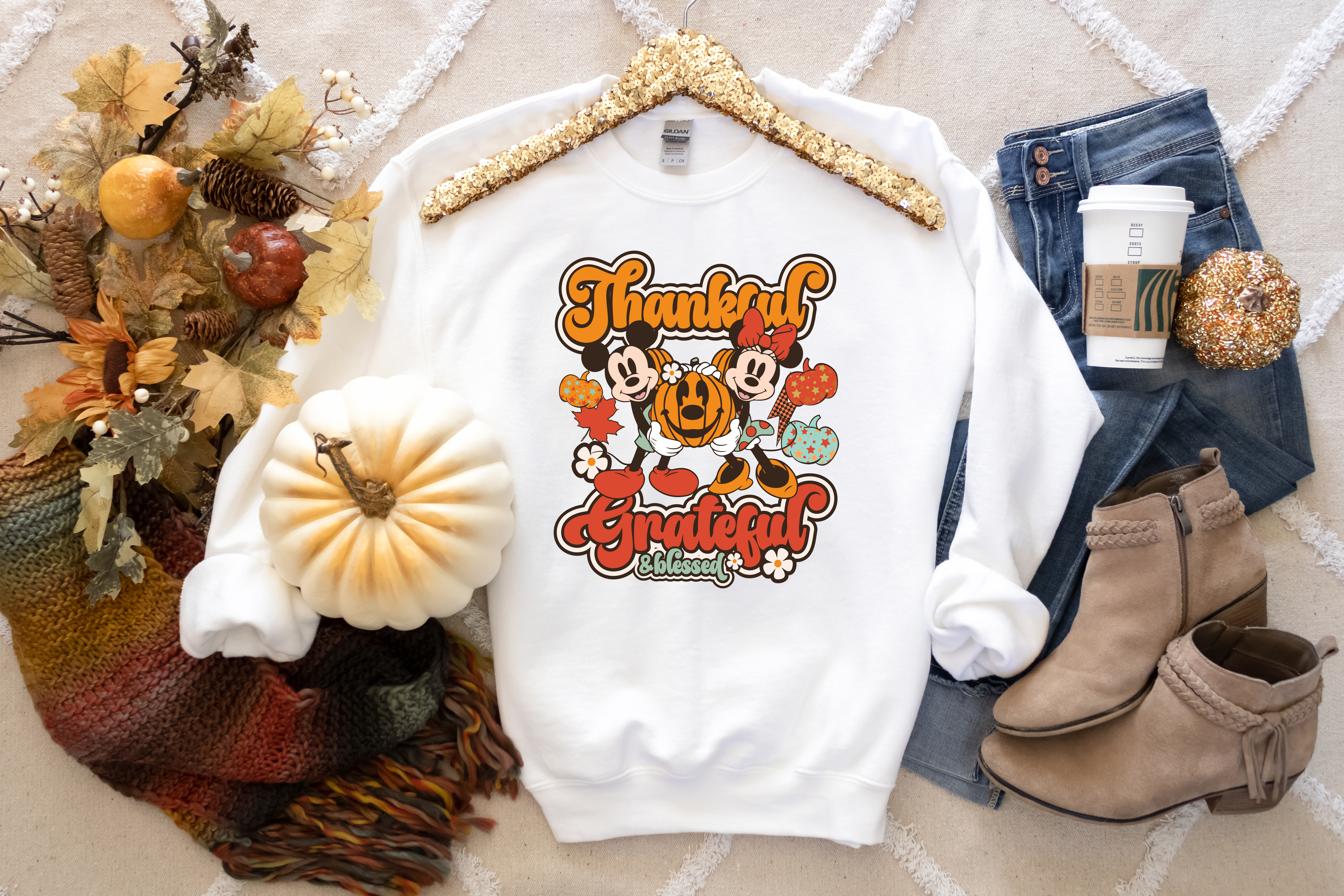 Mickey and Minnie Thankful Grateful & Blessed Sweatshirt