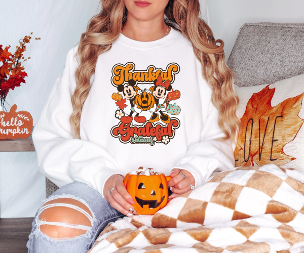 Mickey and Minnie Thankful Grateful & Blessed Sweatshirt