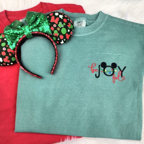 Be Joyful Mickey Christmas Embroidered Shirt