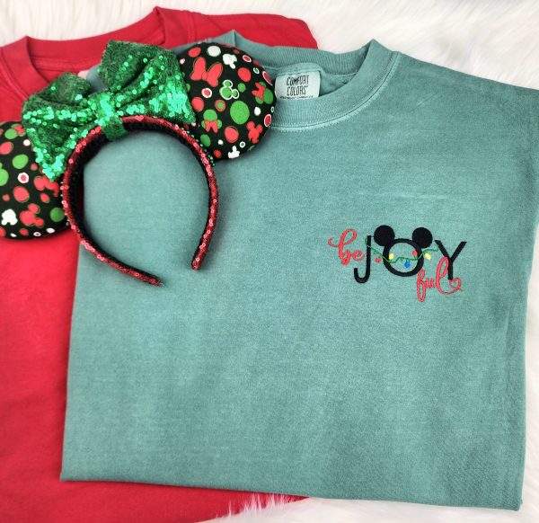 Be Joyful Mickey Christmas Embroidered Shirt